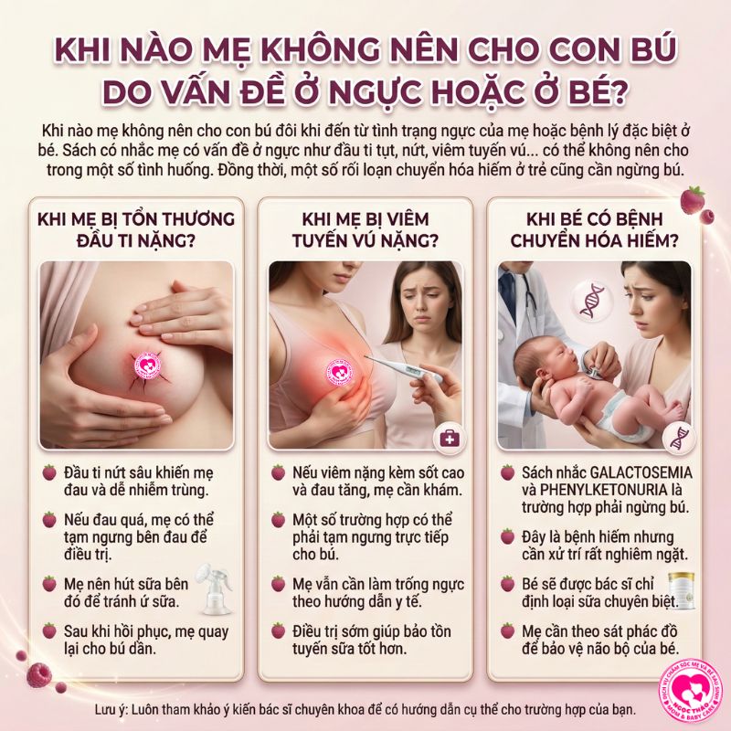 khi nào mẹ không nên cho con bú do vấn đề ở ngực hoặc ở bé