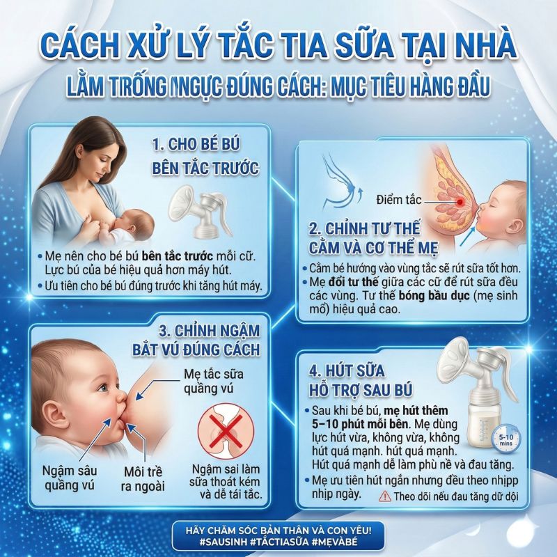 cách xử lý tắc tia sữa tại nhà làm trống ngực đúng cách