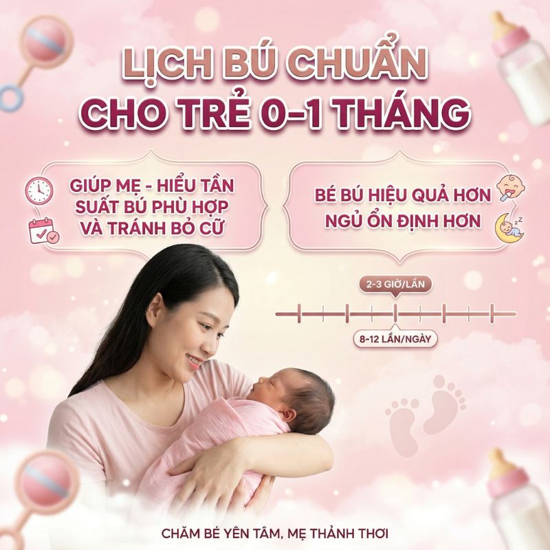 lịch bú chuẩn cho trẻ từ 0 đến 1 tháng tuổi