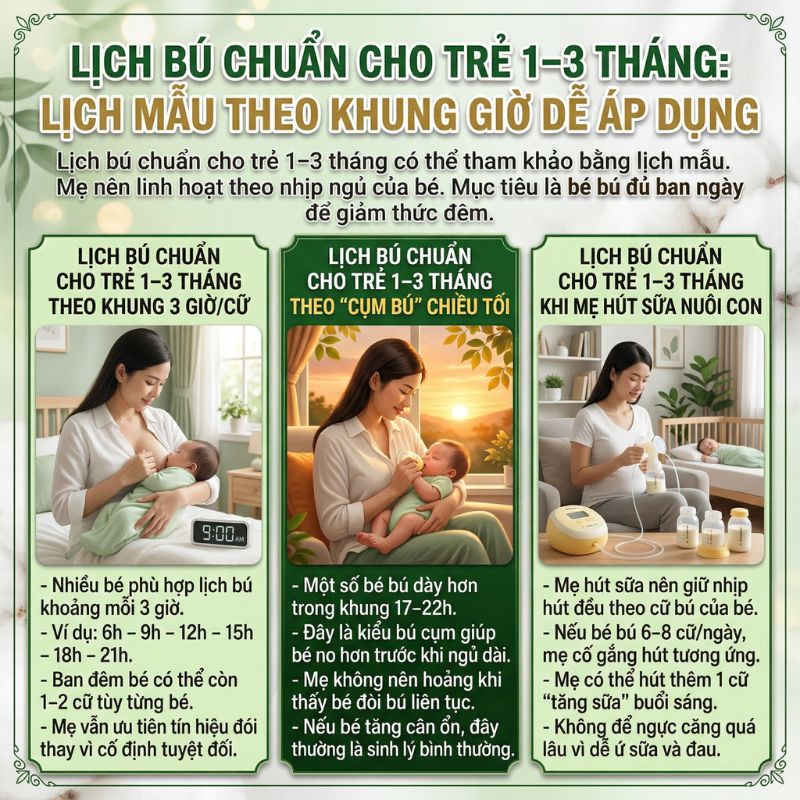 lịch bú chuẩn cho bé theo khung giờ