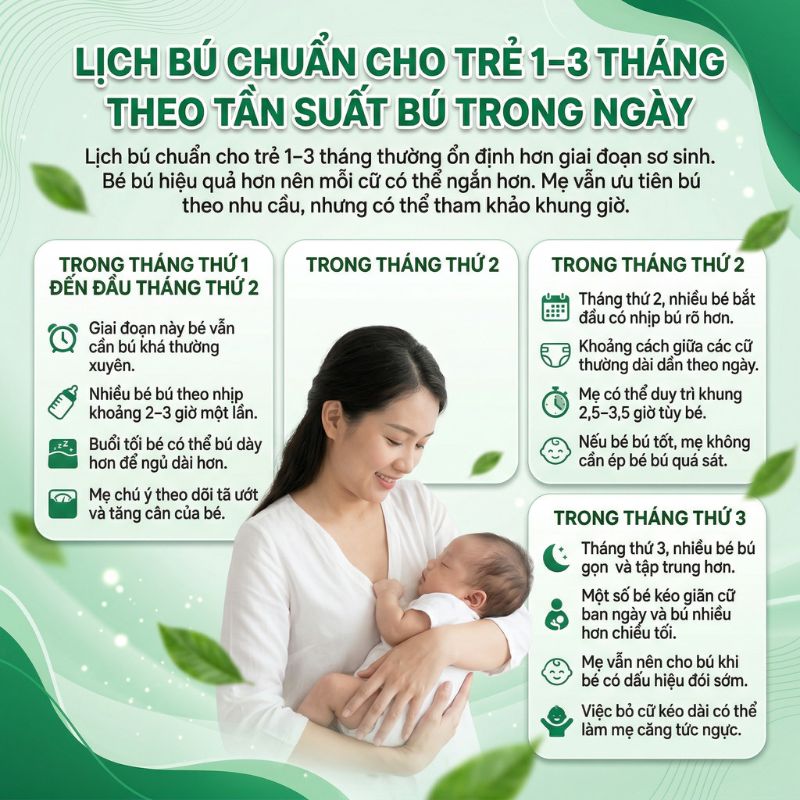 lịch bú chuẩn cho bé 1 đến 3 tháng tuổi theo tần suất trong ngày