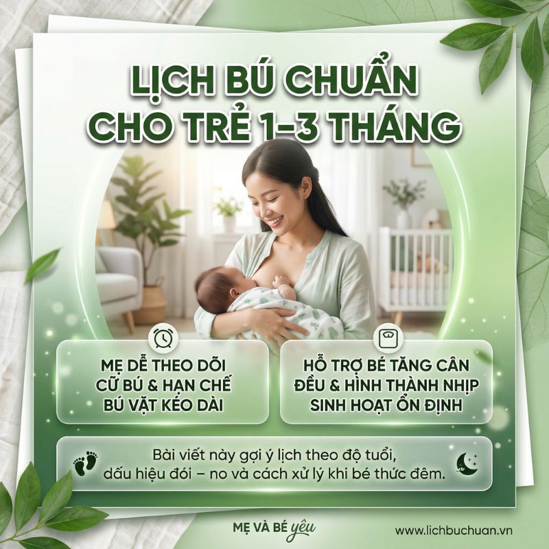 lịch bú chuẩn cho bé 1 đến 3 tháng tuổi