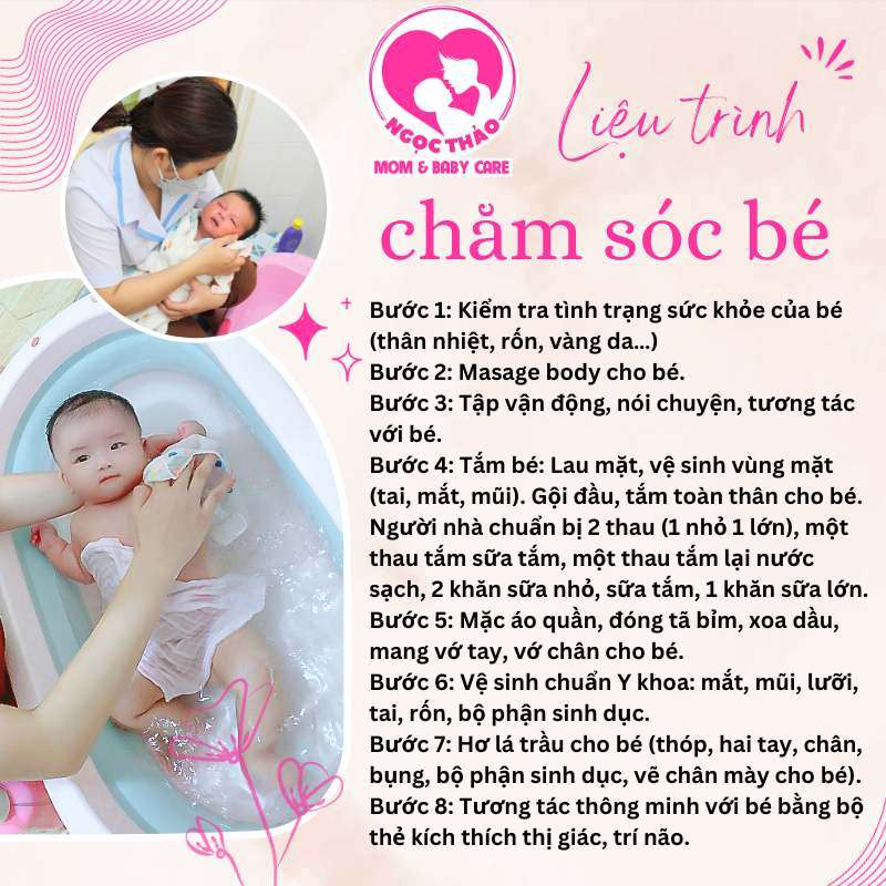 Các bước liệu trình chăm sóc và tắm cho bé sơ sinh của Ngọc Thảo Mom Baby Care