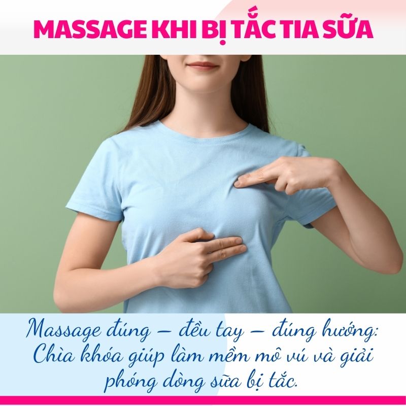 Massage đúng – đều tay – đúng hướng: Chìa khóa giúp làm mềm mô vú và giải phóng dòng sữa bị tắc.