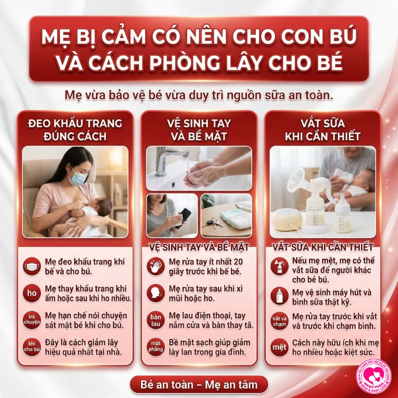 Mẹ bị cảm có nên cho con bú và cách phòng lây cho con