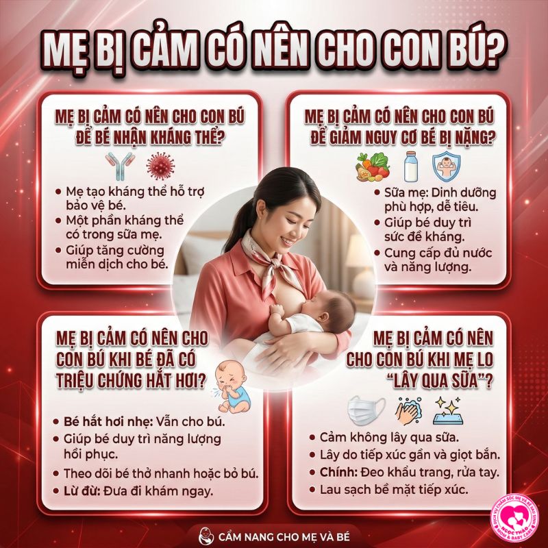 Mẹ bị cảm có nên cho con bú để bé nhận kháng thể tự nhiên