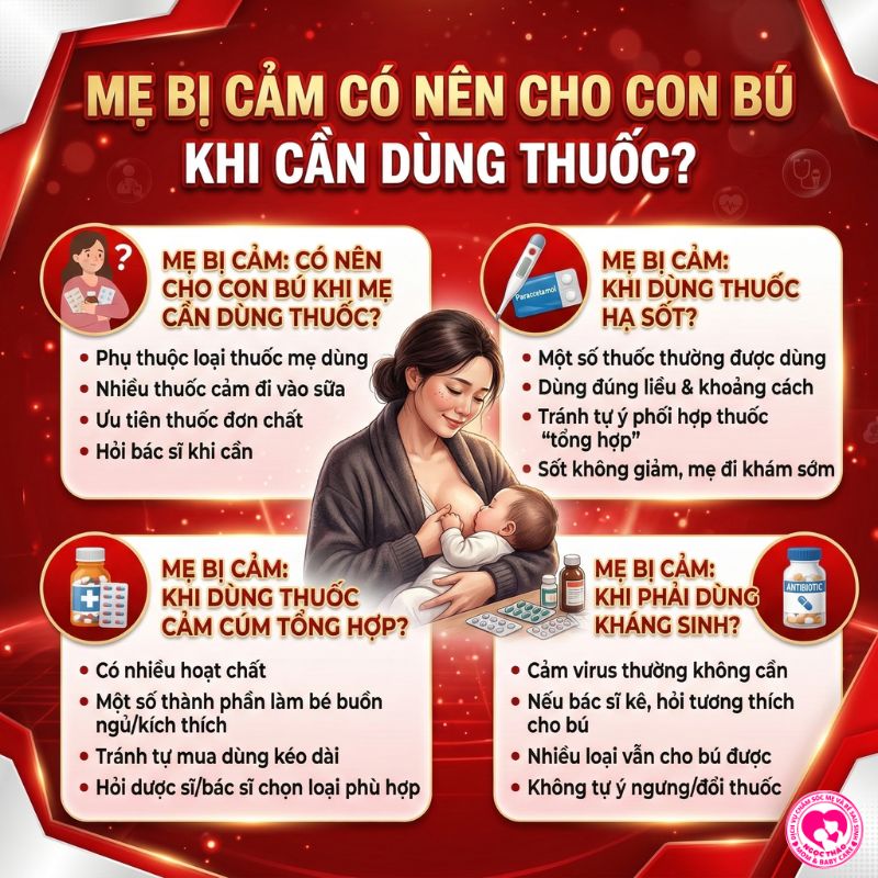 Mẹ bị cảm có nên cho con bú khi cần dùng thuốc