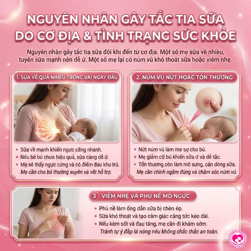 nguyên nhân gây tắc tia sữa do cơ địa và tình trạng sức khỏe