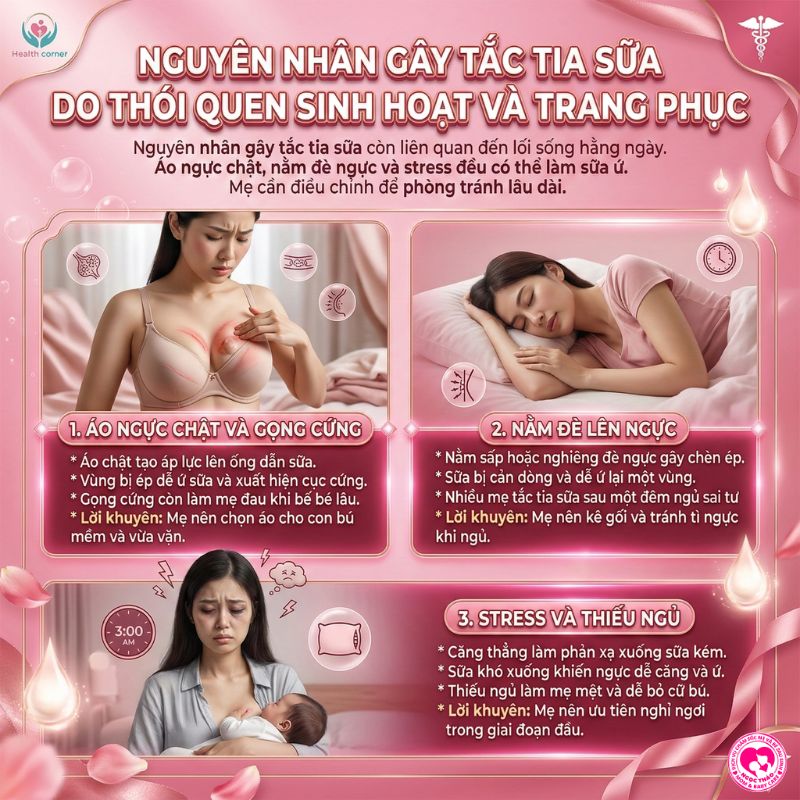 nguyên nhân gây tắc tia sữa do thói quen sinh hoạt và trang phục