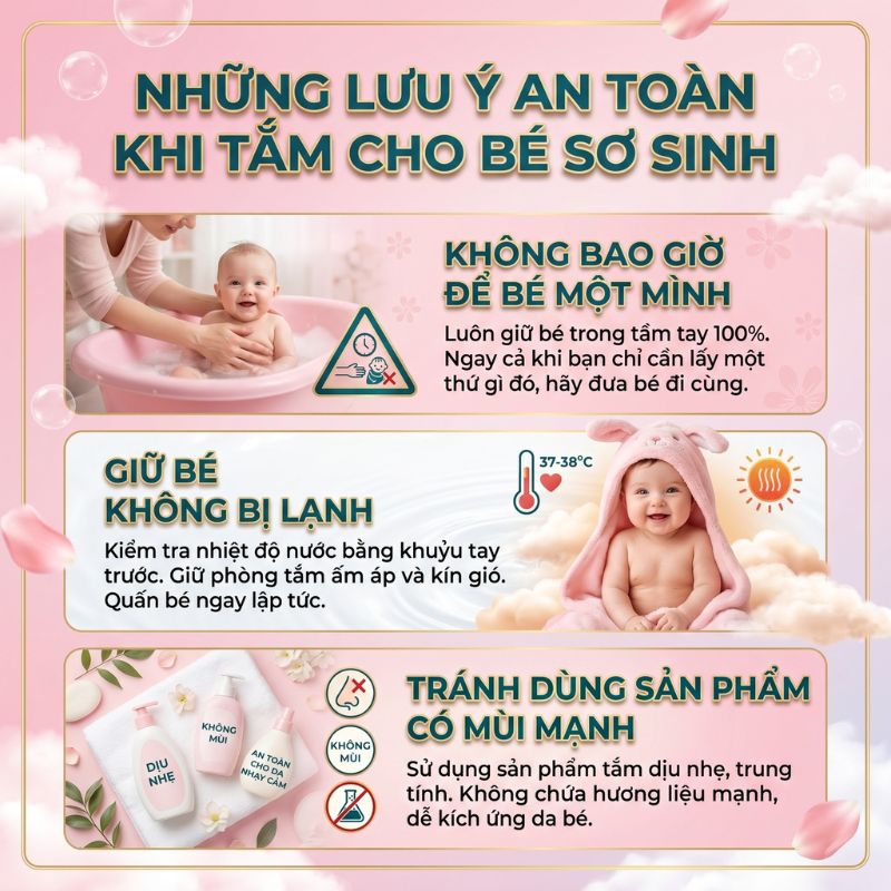 những lưu ý an toàn khi tắm bé sơ sinh