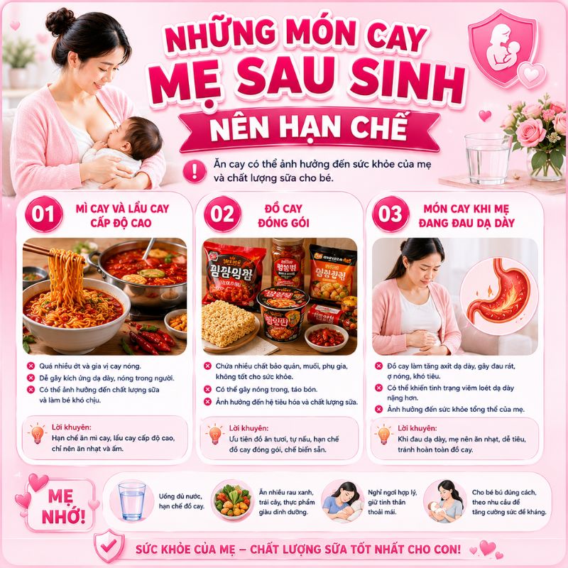 những món ăn cay mẹ sau sinh nên tránh