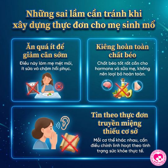 những sai lầm cần tránh khi thực hiện thực đơn cho mẹ sinh mổ