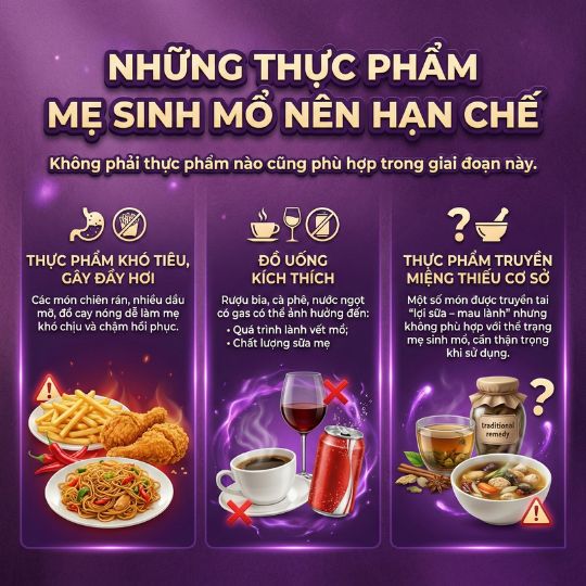 những thực phẩm mẹ sinh mổ nên hạn chế