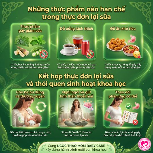những thực phẩm nên hạn chế trong thực đơn lợi sữa cho mẹ sau sinh