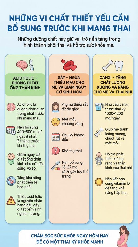 những vi chất thiết yếu cần bổ sung trước khi mang thai
