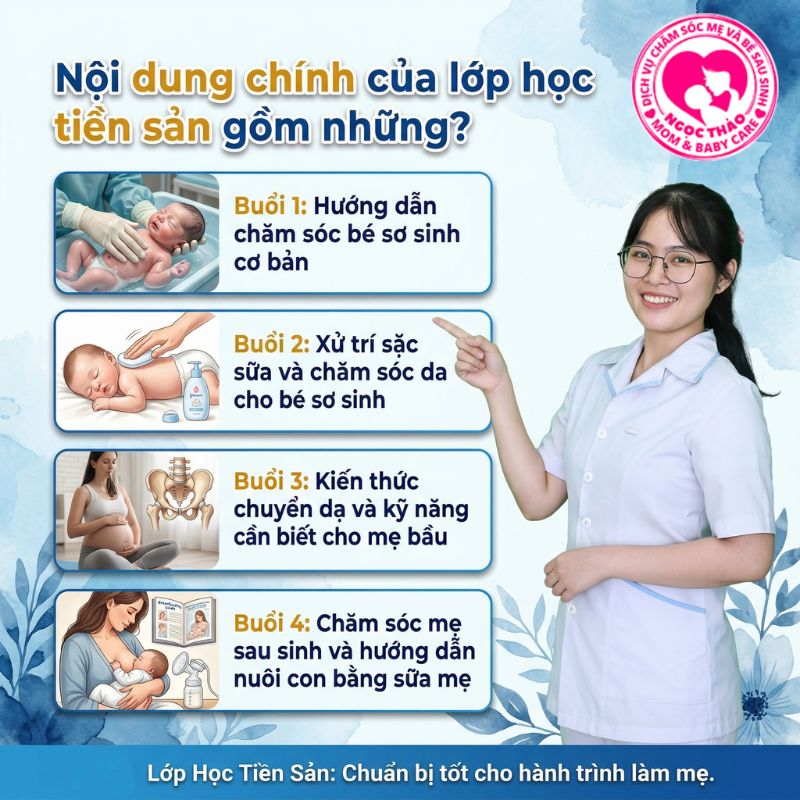 nội dung lớp học tiền sản tại nhà gồm 4 buổi học với nội dung cần thiết nhất