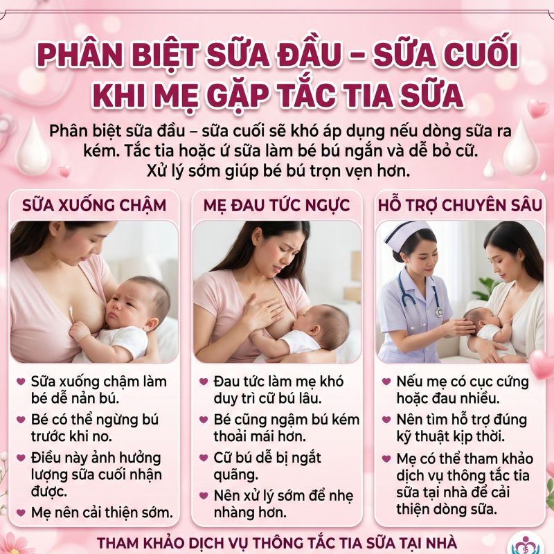 phân biệt sữa đầu và sữa cuối khi mẹ bị tắc tia sữa
