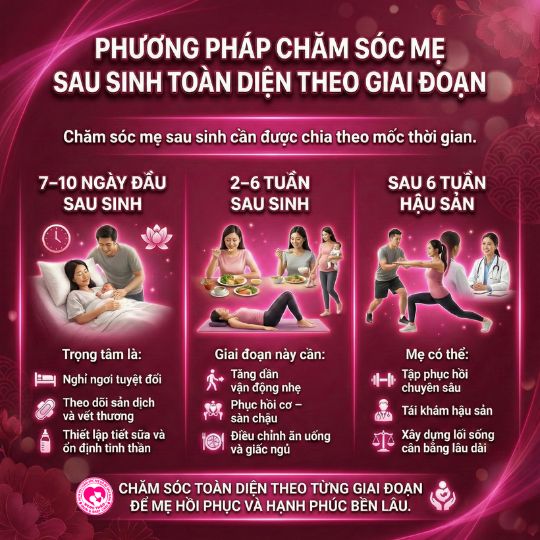 phương pháp chăm sóc mẹ sau sinh an toàn theo từng giai đoạn