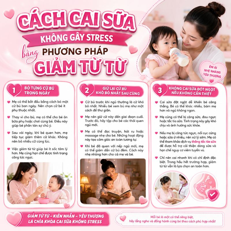 phương pháp giảm sữa từ từ giúp mẹ cai sữa cho bé không bị stress