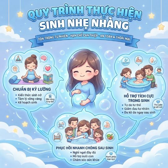 Quy trình thực hiện sinh nhẹ nhàng an toàn cho mẹ và bé