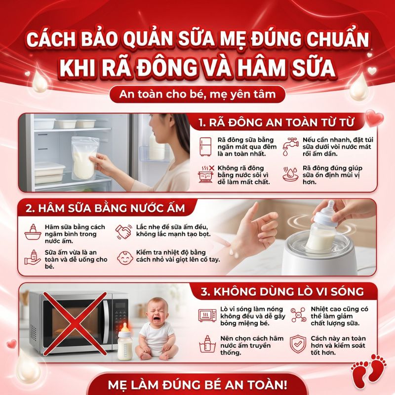 cách rã đông và hâm sữa