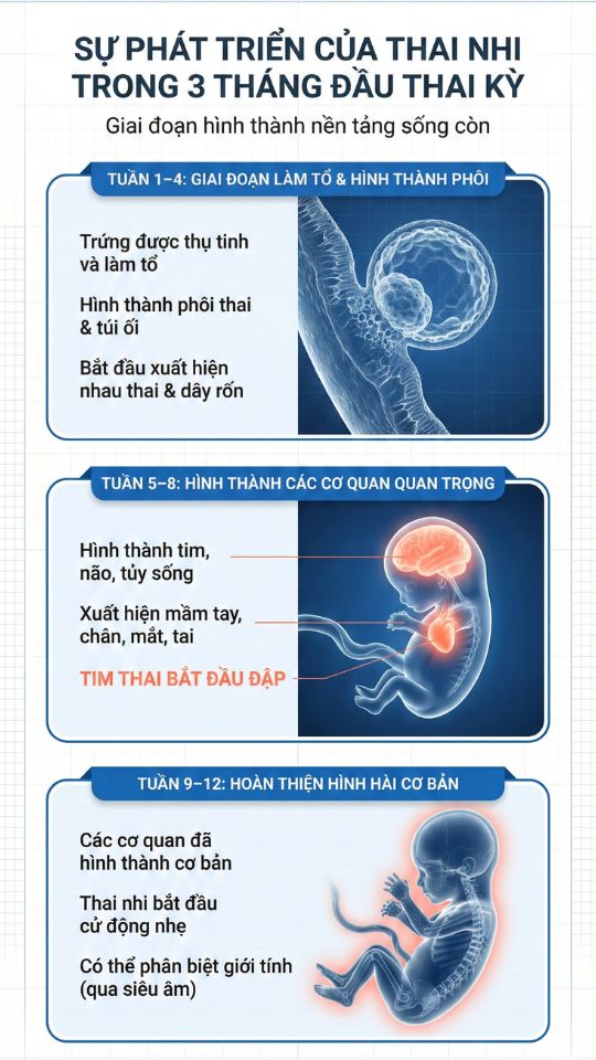 sự phát triển của thai nhi trong 3 tháng đầu thai kỳ