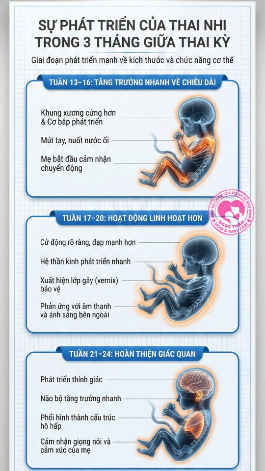 sự phát triển của thai nhi trong 3 tháng giữa thai kỳ