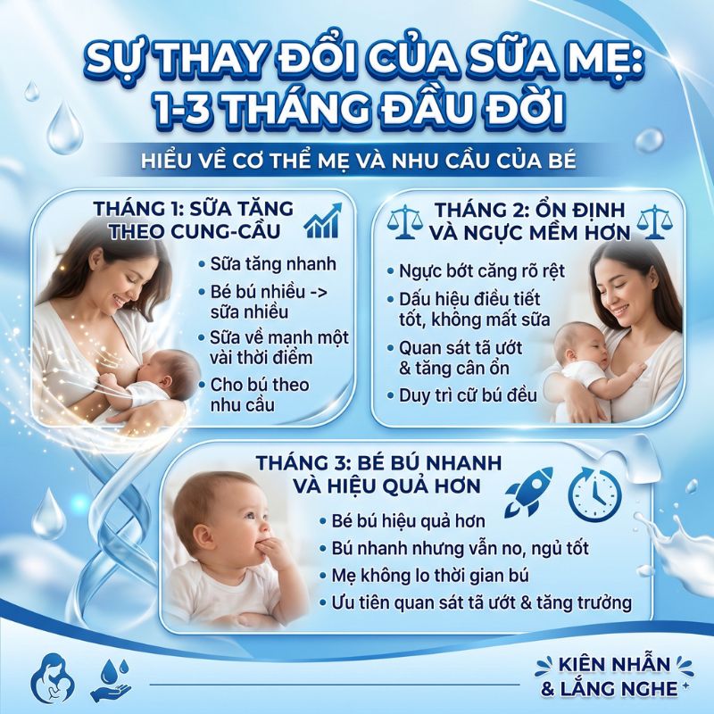 sự thay đổi của sữa mẹ trong 1 đến 3 