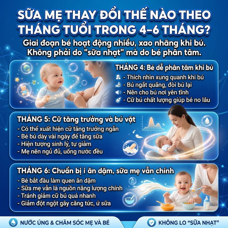sữa mẹ thay đổi thế nào trong 4 đến 6 tháng