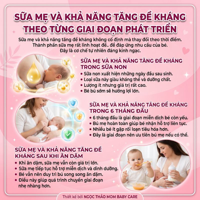 sữa mẹ và khả năng tăng đề kháng tự nhiên qua từng giai đoạn