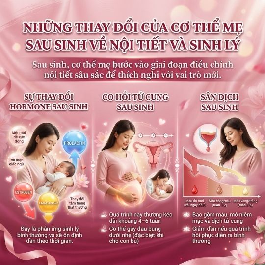 những thay đổi của cơ thể mẹ sau sinh về nội tiết và sinh lý