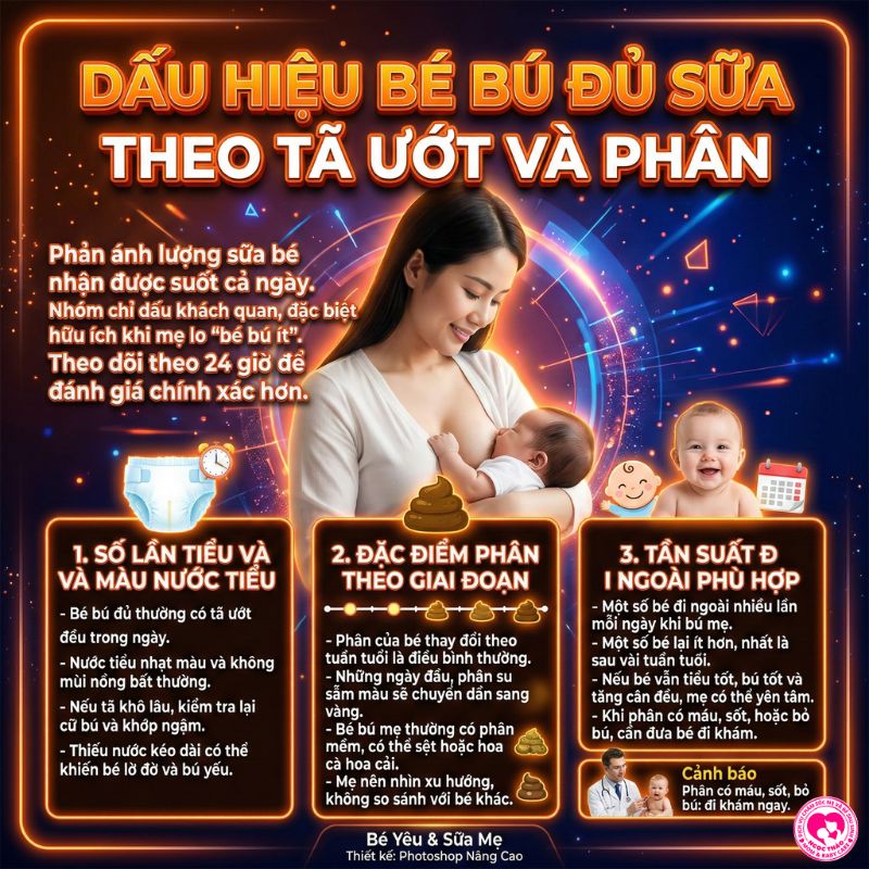 theo dõi tã ướt và phân để biết bé bú đủ sữa
