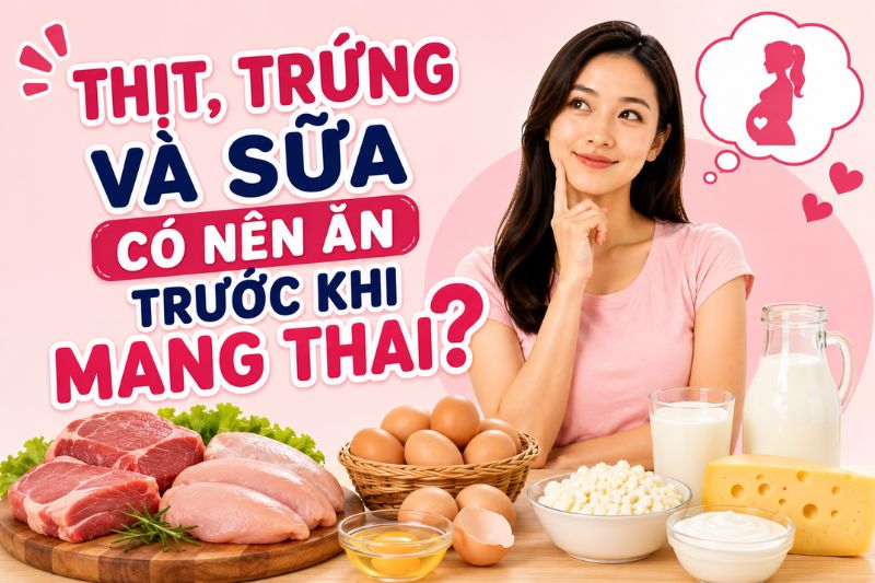 thịt cá trứng sữa có nên ăn trước khi mang thai không