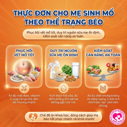 thực đơn cho mẹ sinh mổ theo thể trạng béo