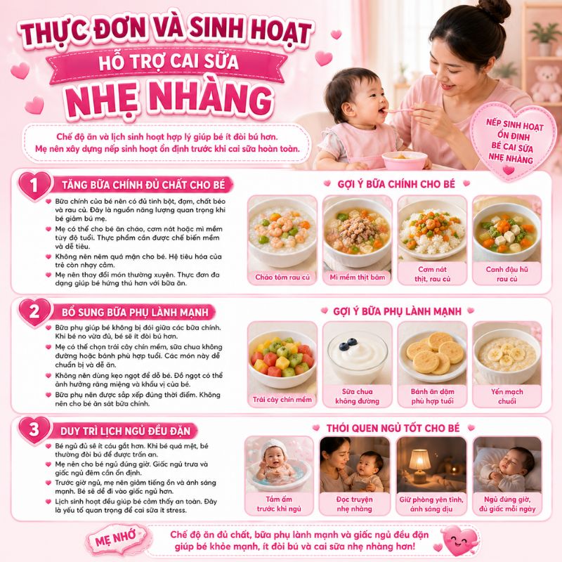 thực đơn hỗ trợ cai sữa nhẹ nhàng
