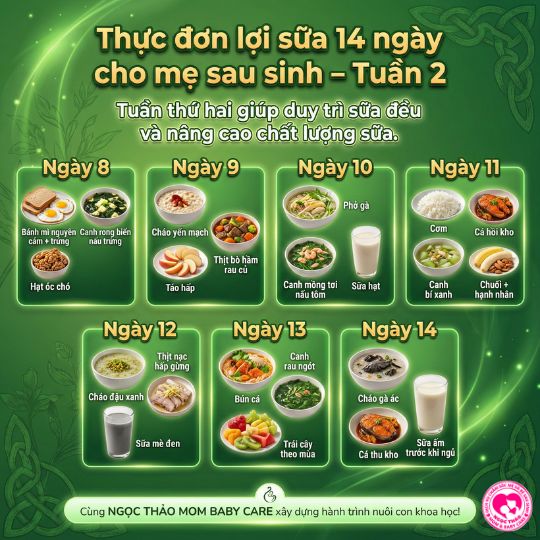thực đơn lợi sữa 14 ngày cho mẹ sinh mổ tuần 2