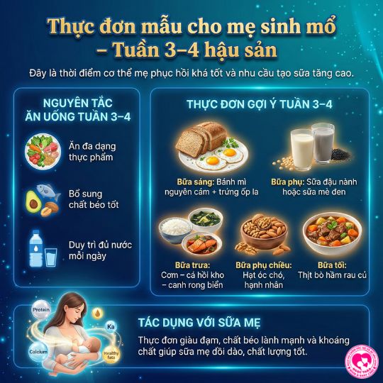 thực đơn mẫu cho mẹ sau sinh mổ tuần 3-4