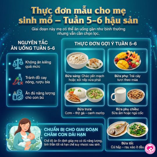 thực đơn mẫu cho mẹ sinh mổ tuần 5-6