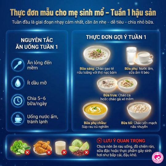 Thực đơn mẫu cho mẹ sau sinh mổ