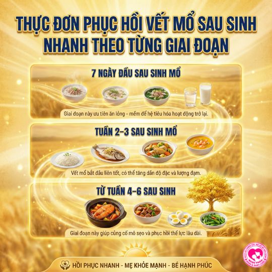 thực đơn phục hồi vết mổ sau sinh nhanh theo từng giai đoạn
