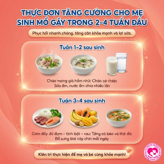 thực đơn tăng cường cho mẹ sinh mổ theo 2 đến 4 tuần
