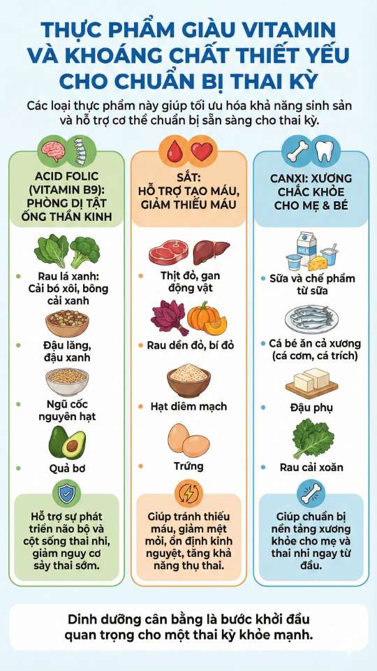 Thực phẩm giàu vitamin trước khi mang thai
