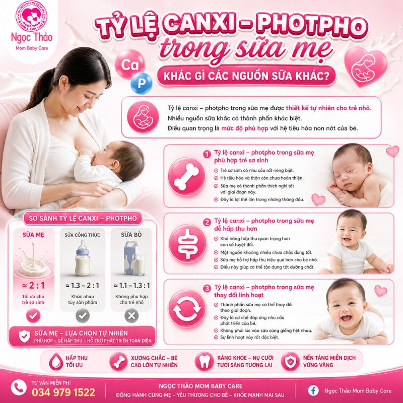 tỉ lệ canxi photpho trong sữa mẹ có gì khác so với nguồn sữa khác