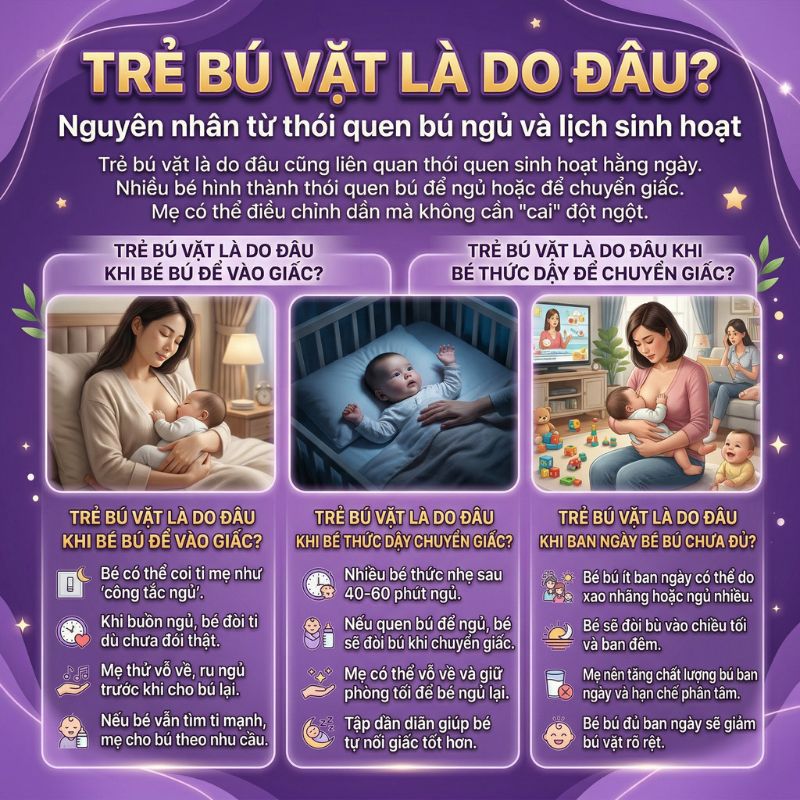 trẻ bú vặt là do thói quen bú ngủ