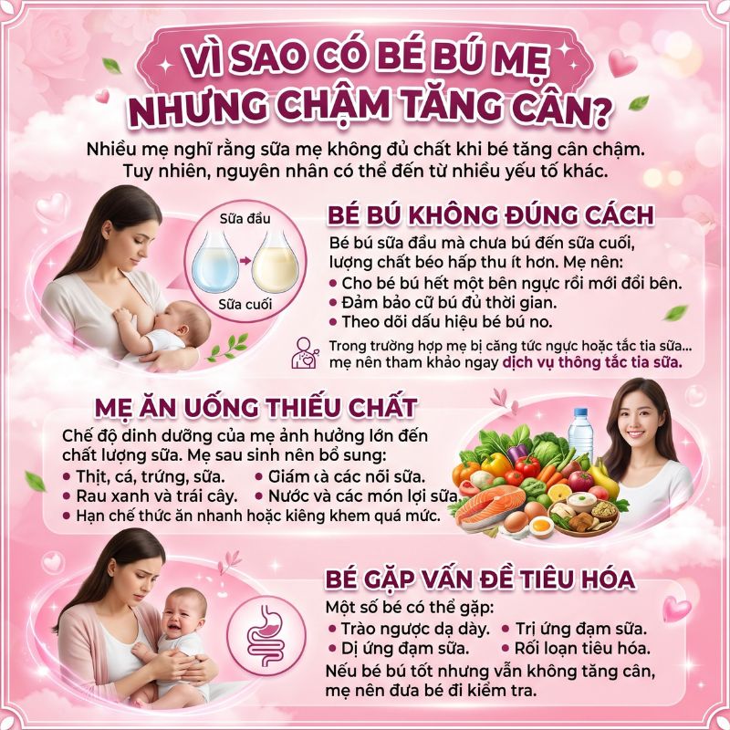 vì sao có bé bú mẹ nhưng chậm tăng cân