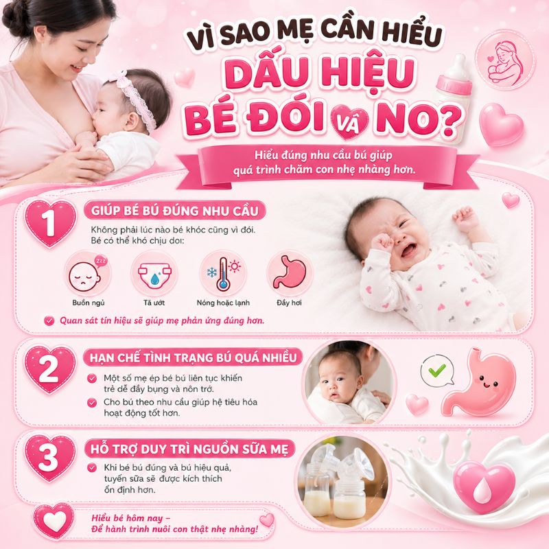 vì sao mẹ cần hiểu dấu hiệu bé đói và no