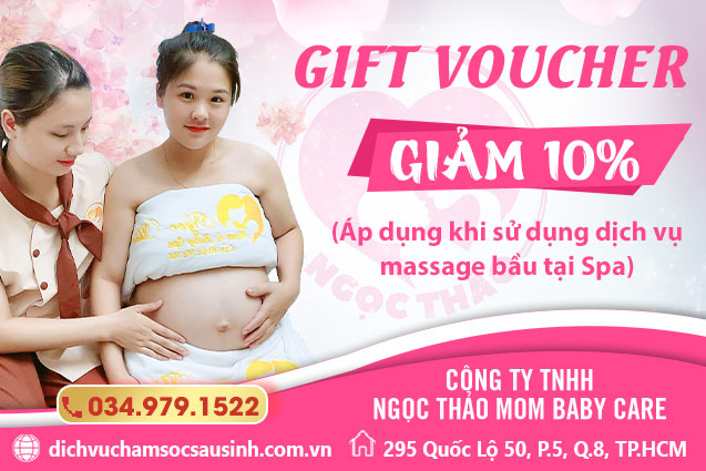 Tặng mẹ vocuher giảm 10% cho lần sử dụng dịch vụ massage bầu đầu tiên